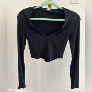 Garage Black Ribbed V-Neck Crop Top